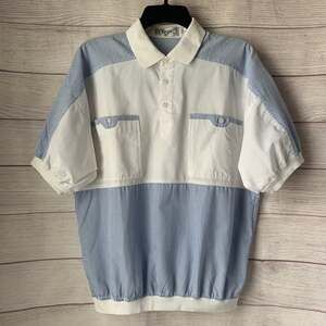 Vintage C.C. Sport White with Blue Pinstripe Color Block Pullover Shrit Size M
